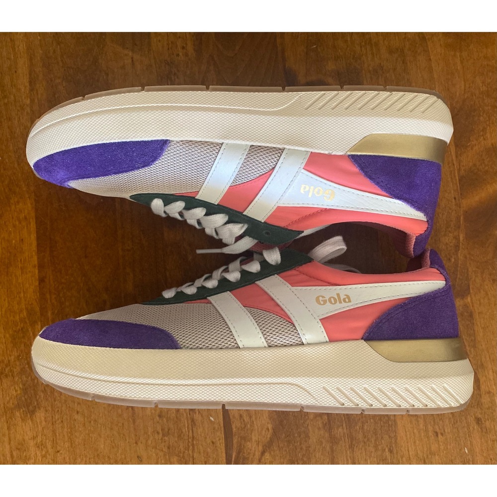 Gola Raven CLB516 Retro Sneakers Suede Wheat Coral Pink Royal Purple US 9 Box - Picture 4 of 15